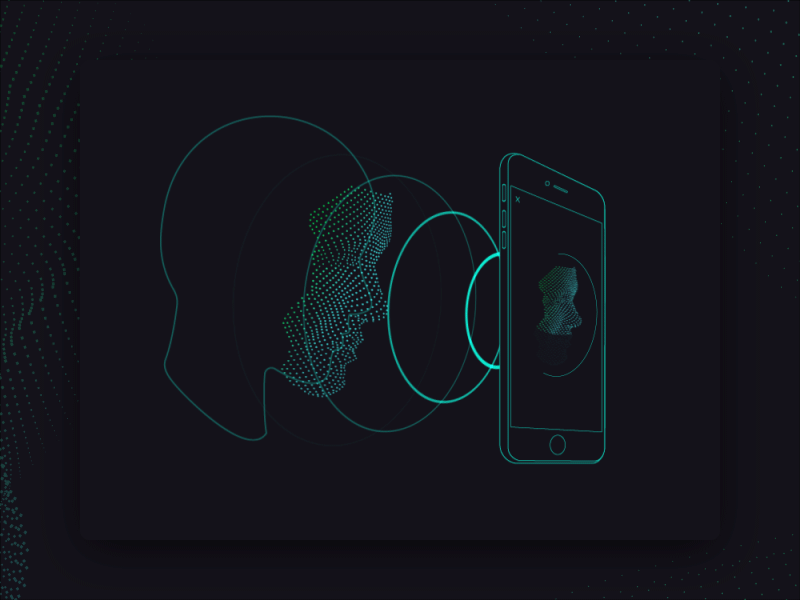 Banking Face ID Security 2d animation character cryptocurrency dots face recognition flat gif gradient illustration man mobile motion perspective product scanning sci-fi technology ui ux