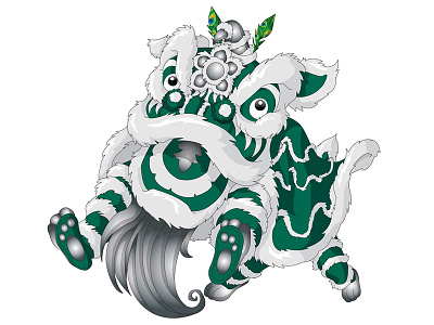 Happy Green Chinese Lion chinese fun green happy illustration lion dance new years silver vector