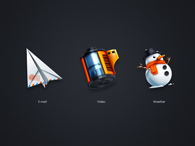 three icons email film icon origami snowman theme ui video weather works 牛mo王