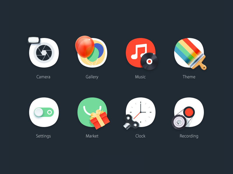 theme icons ui icon theme flat skeuomorph camera gallery music setting market clock recording