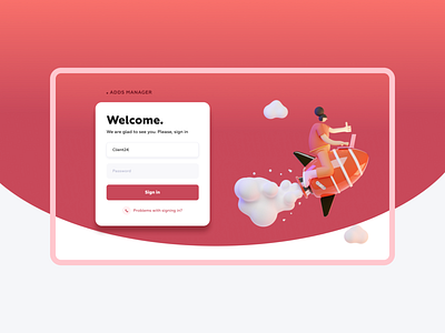 Log in page for advertising managing system clean design login neuomorphic red sign in ui