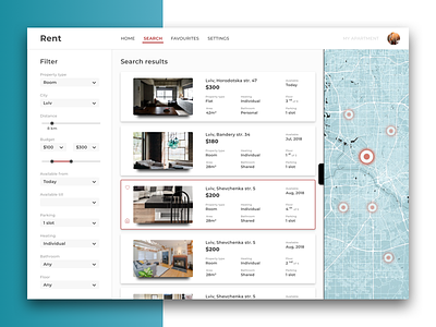 Apartment searching service clean concept design flat rent search ui ux web