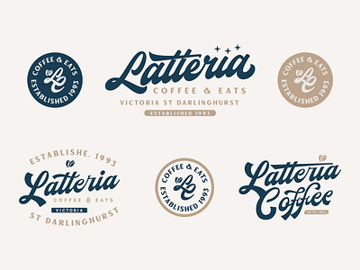 Latteria Coffee & Eats Branding Design badge badge design brand design brand identity brand logo branding classic logo coffee shop design graphic design illustration l logo retro design vector vintage badge vintasge design