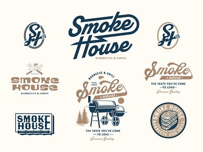 Smoke House Barbecue Logo Design badge badge design brand identity branding branding design design graphic design illustration illustrator logo logo design vector vintage badge
