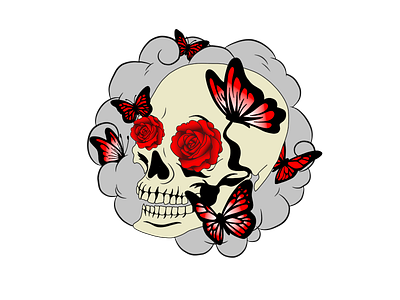 Skull and Butterflies butterflies custom custom art design digital art illustration skull
