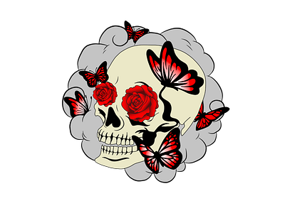 Skull and Butterflies