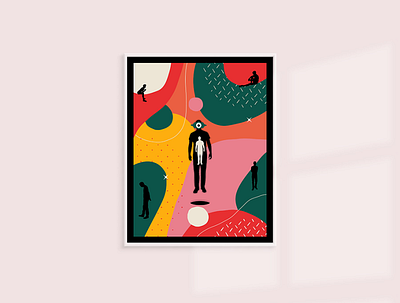 levitating thoughts abstract art colourful illustration memphis pattern silhouette surrealism