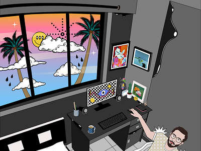 Home quarantine abstract art bedroom character clouds desktop everydays home illustration quarantine surreal surrealism