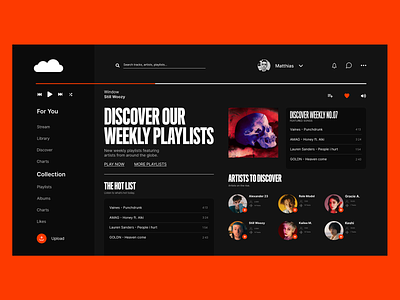 SoundCloud app design artists listen music music app music player play playlist soundcloud spotify ui ui design web app design