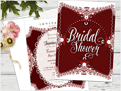 Red White Bridal Shower | Fractal Lace 5x7 flatcard bridal shower customizable fractal lace fractals invitation invitation design invitations invites lace look print template