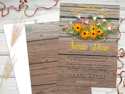 Rustic Floral Wedding Invitation