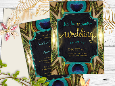 Wedding Invitation | Peacock feathers