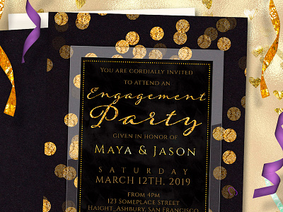 Digital Black Gold Birthday Invitation Black Gold Glitter 