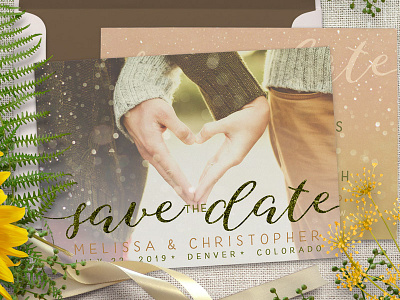 Save the Date Bokeh Photo Overlay Card graphic design photo card photo template print design printed card save the date weddings