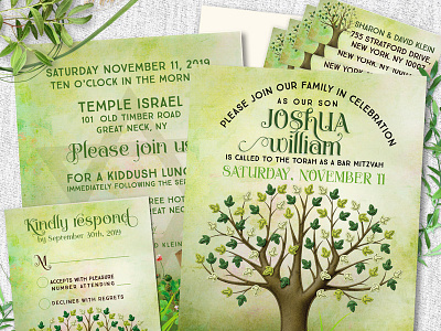 Tree of Life Bar Mitzvah Invitation Set