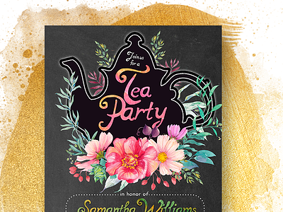 Floral Chalkboard Tea Party Invitation