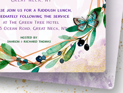 Green & Purple Watercolor Bat Mitzvah Invitation