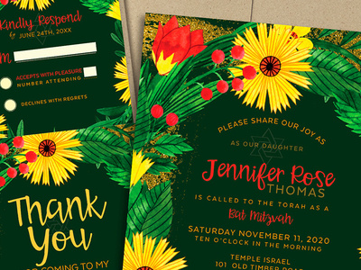 Colorful Floral Bat Mitzvah Invitation Suite