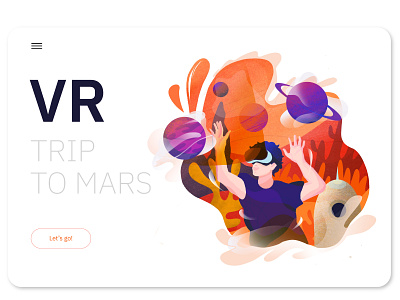 VR trip to mars boy character illustration mars planets play procreate space travel trip typography ui vr