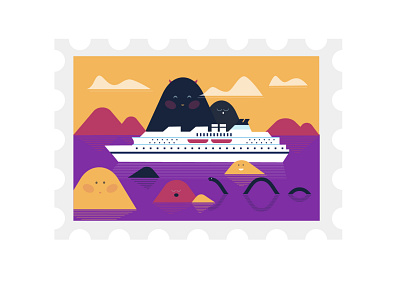 Amazing journey demons illustraion lovely miracle mountains nessie river ship tavel travel trip vector walk water
