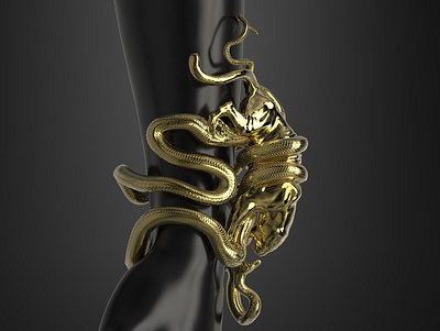 JAGUAR & ANACONDA, 3D gold bangle. 3d