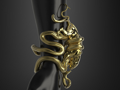 JAGUAR & ANACONDA, 3D gold bangle.