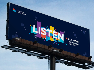 Louisville Public Media Billboard ad campaign advertising billboard billboard design billboard mockup brand branding listen marketing music nonprofit radio typography