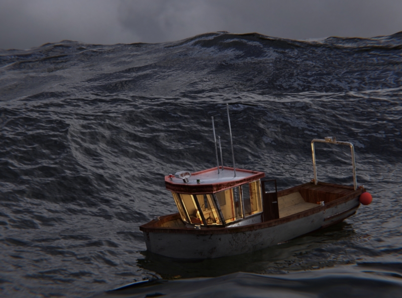 Fishing boat in the ocean-Рыбацкая лодка в океане 3d blender boat graphic design ocean