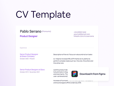 CV Template for Figma cv design figma product design resume
