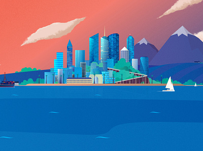 City illustration city graphic design illustration mountain sea