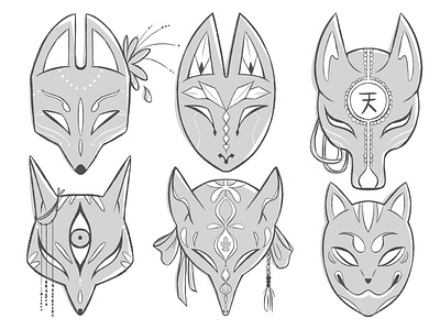 Kitsune masks character characterdesign design folklore illustration illustrator japan kitsune project ps