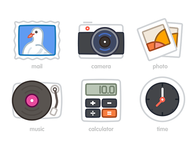 Some icons calculator camera flat icons mail music photo time