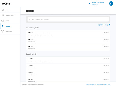 Transaction rejects details list rejects transactions ui ux