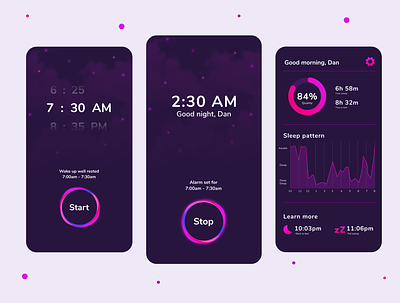 Sleep Tracker App alarm app bedtime concept design graphics habit habit tracker icons illustration meditation mobile night relax sleep sound time ui uidesign ux wellness