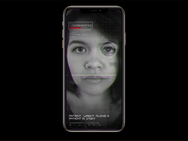 Contaminated covid covid19 dark app design dystopia face facial recognition futuristic glitch interface mobile ui sci-fi science fiction self portrait ui ui design uidesign user interface uxui visual design