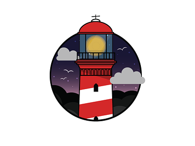 Westerlichttoren birds clouds icon illustration lighthouse netherlands night seagulls sky stars