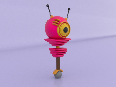Robo 3d character experiment pink robot start wheel yellow
