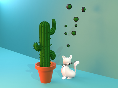 Cat & cactus 3d art artwork cactus cat design graphic green illustration vector