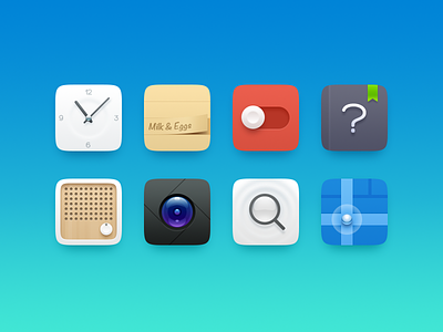some icons camera clock icon map note radio search setting theme