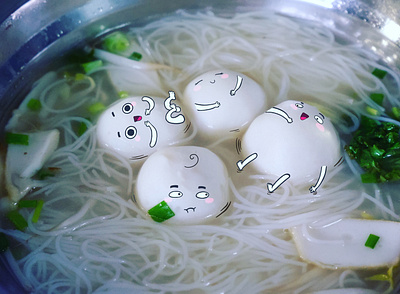 Fish ball noodles 2d 2d art ball chill cute design fish food funny illustration indentity noodles relax swimming pool trend 2019