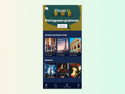 Fluent.ly: Language Learning App app app design duolingo fluent homepage language language learning mobile mobile design netflix ui visual design
