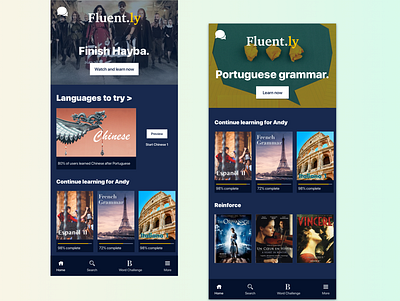 Fluent.ly: Language Suggestions app app design duolingo fluent generated language language learning learn learning app mobile design netflix suggestion visual design