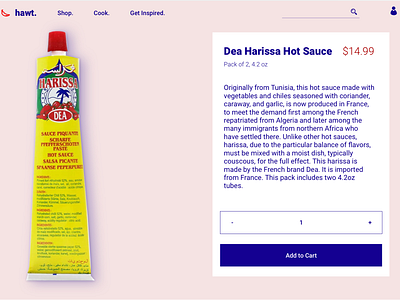 Sharpen Challenge: Hotsauce Profile Page design challenge ecommerce ecommerce design ecommerce shop harissa hot sauce profile profile page sharpen shop visual design web design