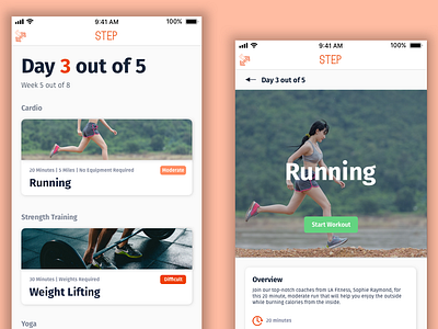 Step || Workout Of The Day 2 color app app concept app design daily ui daily ui 062 fjord flat design homepage mobile mobile design product design social media step visual design workout workout app workout of the day