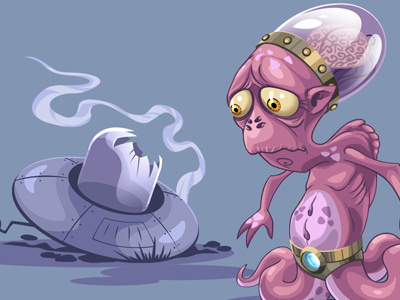 Sad Alien alien character design illustration ufo