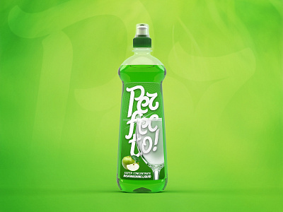Perfecto! package design 3d bottle cg dishwashing graphic green label lettering modelling package perfecto