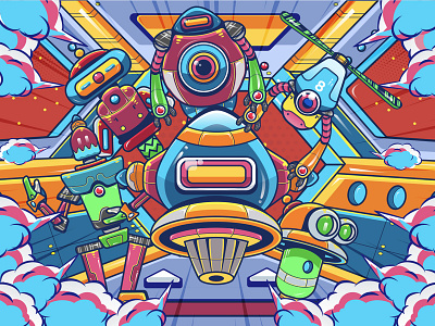 Functional robot conference animation design illustration robot ui