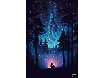 Night Forest absract cinematic creative design illustration