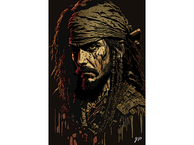 Jack Sparrow Woodcut absract cinematic creative design illustration