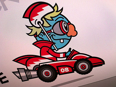 Racer Guy cartoony colorful go kart racecar simple vector